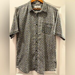 Ezekiel Men’s XL Floral Short Sleeve Button Down Shirt – Gray/Blue/Yellow